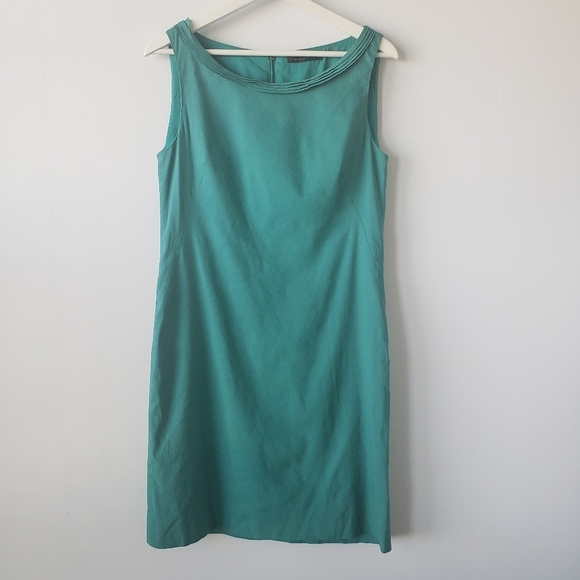 Elie Tahari womens dress size 6 teal sleeveless ruffle neck shift - Picture 1 of 6